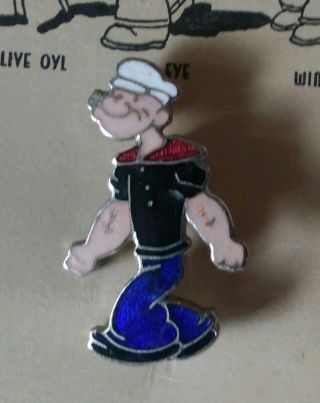 Vintage antique 1930 ' s Popeye pin back brooch on card 2