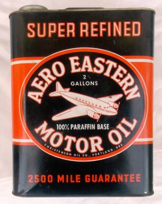 Vintage Aero Eastern Refined Motor Oil 2 Gallons Can Black Orange White