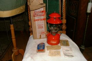 Vintage 1958 Coleman Lantern Model 200a Red Burgundy Single Mantle In Orig.  Box