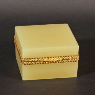Vintage French Opaline Casket Box Square Gold Metal Nude 1935 - 40 Org.