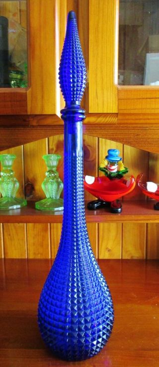 Cool Retro Vintage Italian Art Glass Electric Cobalt Blue Genie Bottle Decanter