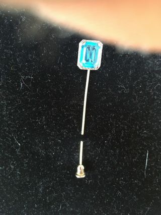 Vintage Estate Blue Topaz 14K White Gold Stick Pin 2