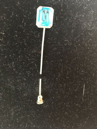 Vintage Estate Blue Topaz 14K White Gold Stick Pin 4