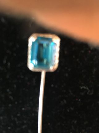 Vintage Estate Blue Topaz 14K White Gold Stick Pin 5