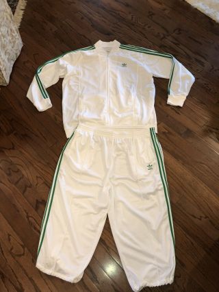 Vtg Adidas Trefoil Green White 3 Stripe Track Suit Jacket & Pants Retro Sz 2xl