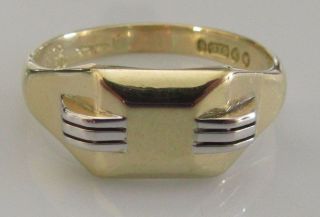 Vintage 1945 9ct Yellow White Gold Oblong Signet Ring Size X 1/2