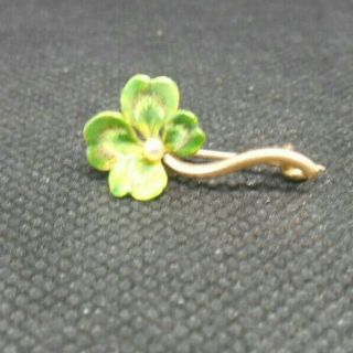 Vintage Art Nouveau L Fritzshe & Co 4 Leaf Clover Pin Enamel 14k Gold Seed Pearl