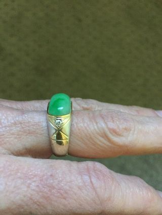 Vintage Mens 14k Gold Jade Ring With Diamonds