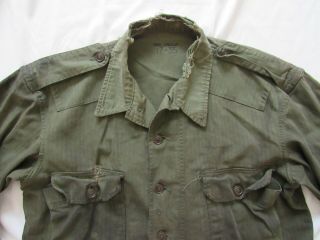 Vtg WW2 HBT Jungle Shirt WA War Aid Sz 17x35 VERY SALTY Gas Flap US Army RARE 2