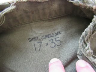 Vtg WW2 HBT Jungle Shirt WA War Aid Sz 17x35 VERY SALTY Gas Flap US Army RARE 3