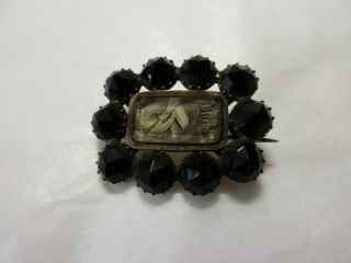 Antique Georgian Mourning Hair Brooch (approx 3cm) (2 Dates 1818 & 183?)