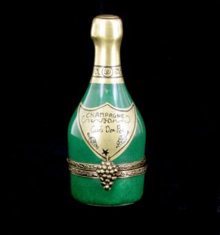 Vintage Limoges Chamart Exclusive Peint Main Champagne Bottle Trinket Box Mini