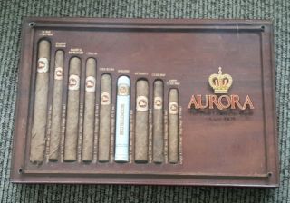 Vintage La Aurora Cigar Wood Mounted Framed Store Display Domincan Since 1903