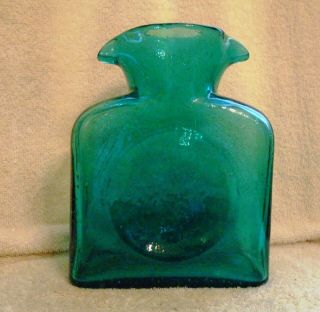 Vintage Blenko Turquoise Glass Double Spout Water Bottle 8 Inches Tall