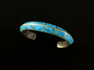 Vintage Zuni Bracelet - Sterling Silver And Turquoise Inlaid