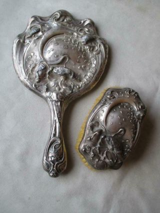 Unger Bros Sterling Silver Dressing Hand Mirror And Brush