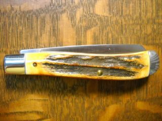 vintage Schrade,  USA 1982 NKCA Trapper Knife fantastic India Sambar Stag 3