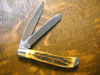vintage Schrade,  USA 1982 NKCA Trapper Knife fantastic India Sambar Stag 6