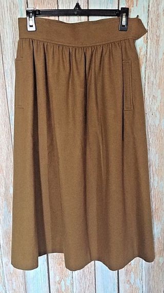 Vtg Saint Laurent Rive Gauche Laine Wool A Line Skirt Army Brown Lined 42/us L