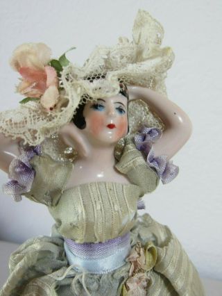 Vintage Half Doll Flapper Girl W/ Legs Silk Dress & Hat Vanity Pincushion