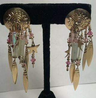 Vintage Tabra Gold Filled Aurora Borealis Crystal Chandelier Star Earrings