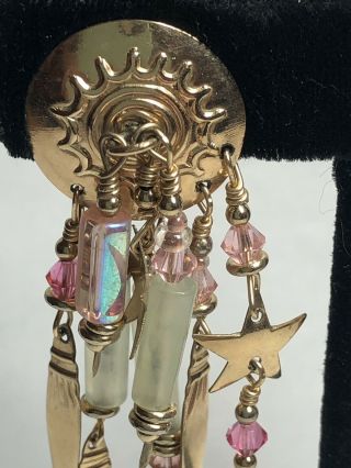 Vintage Tabra Gold Filled Aurora Borealis Crystal Chandelier Star Earrings 2