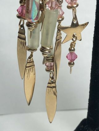 Vintage Tabra Gold Filled Aurora Borealis Crystal Chandelier Star Earrings 3