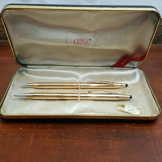 Vintage Cross 14kt Gold Filled Pen Pencil Set Writing Case