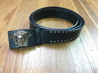 Vintage Gianni Versace Black Leather Belt Medusa Head High Fashion