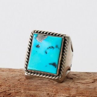 Old Pawn Navajo Sterling Silver Turquoise Ring Chunky Stamped Vtg Blue 8.  25 8.  5