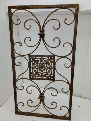 Metal Wall Medallion Scrolled Iron Home Decor Antique Finish 13×24 2