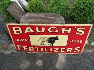 Rare Vintage 1930 ' s Baugh ' s Animal Base Fertilizers Seed Farm Sign 39.  5 