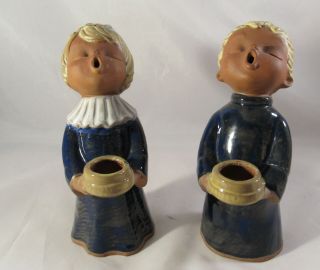 Vintage Christmas Choir Boy Girl Candle Pottery Clay Uctci Japan Figurines