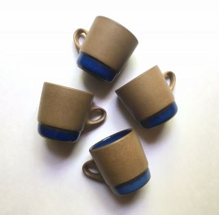 Set Of 4 Vintage Heath Ceramics Moonstone Stacking Mugs Brown & Blue