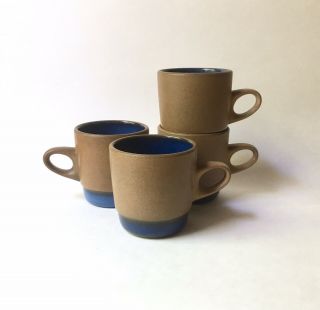 Set of 4 Vintage Heath Ceramics Moonstone Stacking Mugs Brown & Blue 2