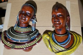 Vintage German Achatit African Masai Man & Woman Heads