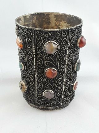 Estate Antique Sterling Silver Cup With Stones  206.  00g.