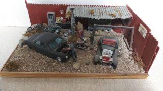 Vintage Handmade Plastic Model Car Diorama