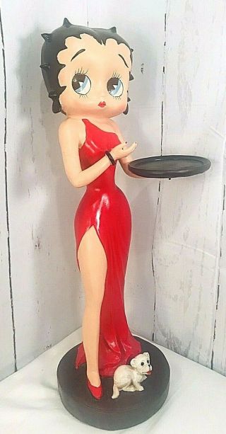 Betty Boop Vntg Statue Figure Sexy Red Dress W/ Dog & Serving Tray 32 " Tall 704g