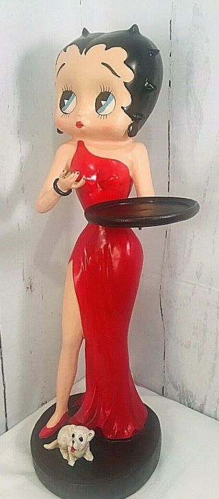 Betty Boop Vntg Statue Figure Sexy Red Dress w/ Dog & Serving Tray 32 