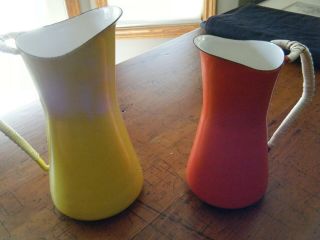 Vintage Koben Style Orange And Yellow Enamel Pitcher X 2 Denmark Dansk