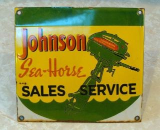 Vintage Johnson Marine Sea Horse Sales And Service Outboard Motor Porcelain Sign