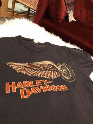 1970 ' s harley davidson Motorcycle thin t shirt 50/50 Rare De Quebec Canad 2