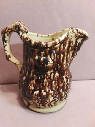 Vintage Rockingham Drip Glazed Pottery Pitcher Hound Handle & Face on Spout 4