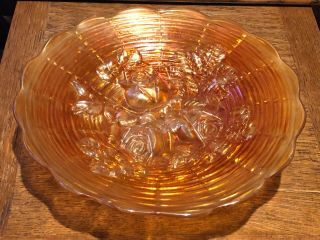 Northwood Rose Show Antique Carnival Glass Ruffled Plate Bowl Marigold Estate