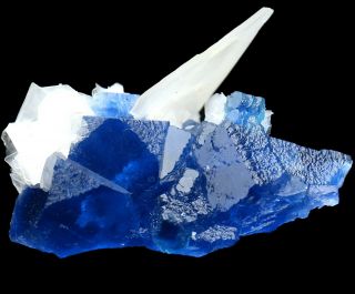361.  4g Wow Rare Ladder - Like Blue Fluorite & Calcite Symbiosis Specimen/china