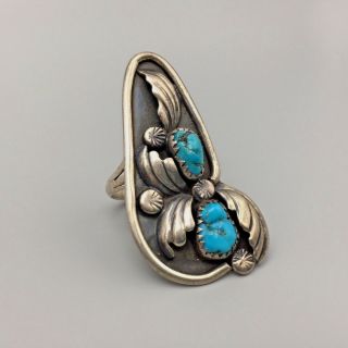 Vintage Two Stone Ring - Turquoise And Sterling Silver,  Size 9