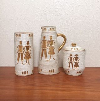 Vintage 3 Pc Fratelli Fanciullacci Pottery Set White & Gold 1950s Italy Raymor