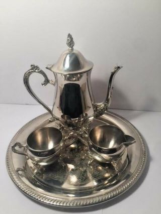 Silver Tea Kettle,  Creamer,  Sugar Bowl And Platter From Int 