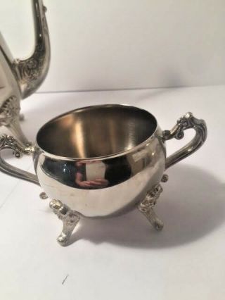 Silver Tea Kettle,  Creamer,  Sugar Bowl and Platter From Int ' l Silver Company EUC 4